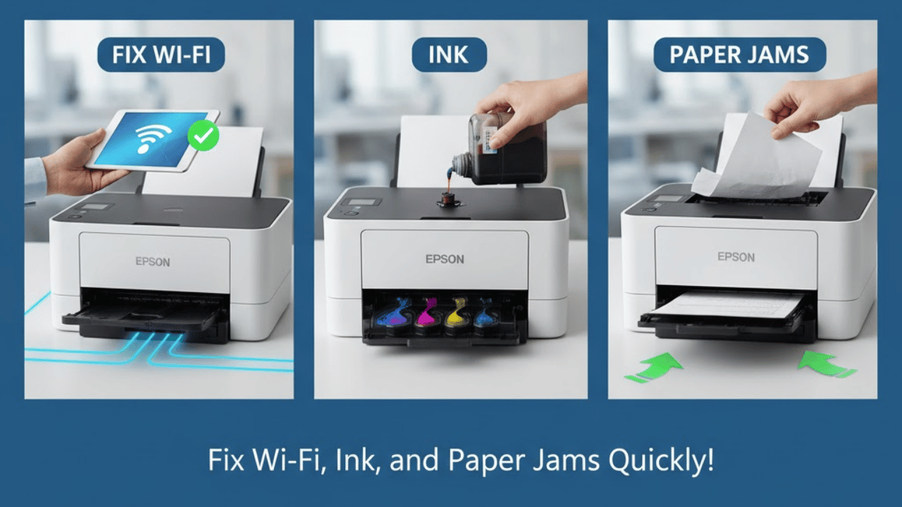 Instant Epson Printer Support Fix Wi-Fi, Ink, and Paper Jams Quickly.